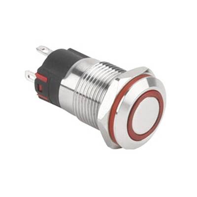 12A-P1Z-E Düz Anahtarlı Işıklı Metal Buton 12mm - Kırmızı - 1 data-big=