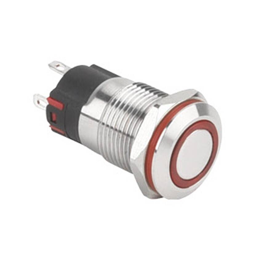 12A-P1Z-E Düz Anahtarlı Işıklı Metal Buton 12mm - Kırmızı - 1