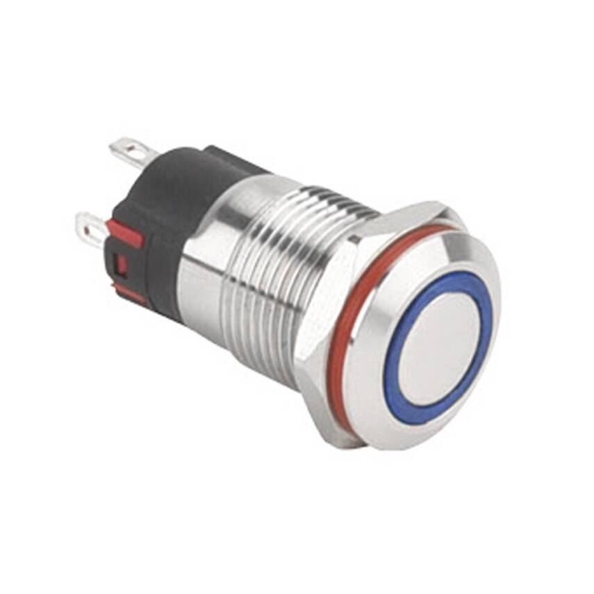 12A-P1Z-E Düz Anahtarlı Işıklı Metal Buton 12mm - Mavi - 1
