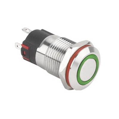 12A-P1Z-E Düz Anahtarlı Işıklı Metal Buton 12mm - Yeşil - 1 data-big=