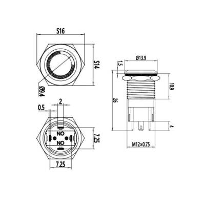 12A-P1Z-E Düz Anahtarlı Işıklı Metal Buton 12mm - Yeşil - WDELE (1)