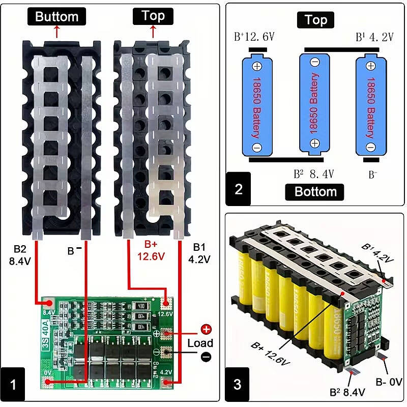 12V 21'li Akü Kutusu Seti - 18650 Li-ion 3S 7P - 3