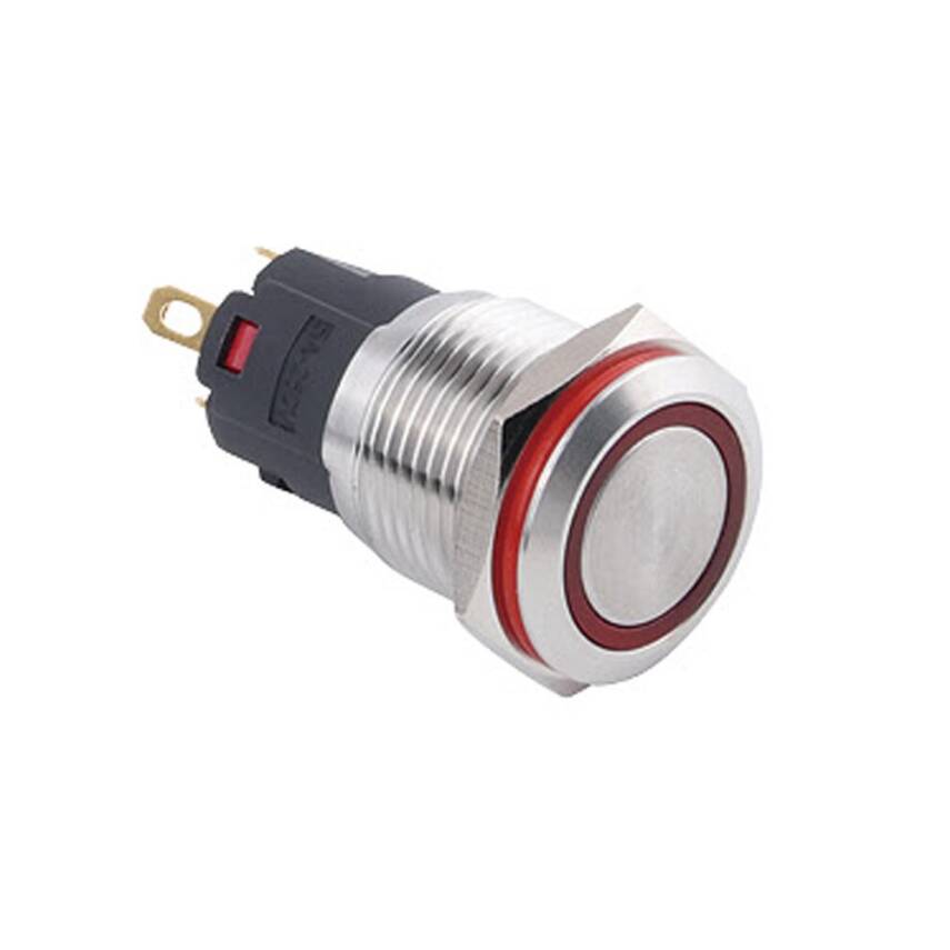 16A-P1Z-E Düz Anahtarlı Işıklı Metal Buton 16mm - Kırmızı - 1