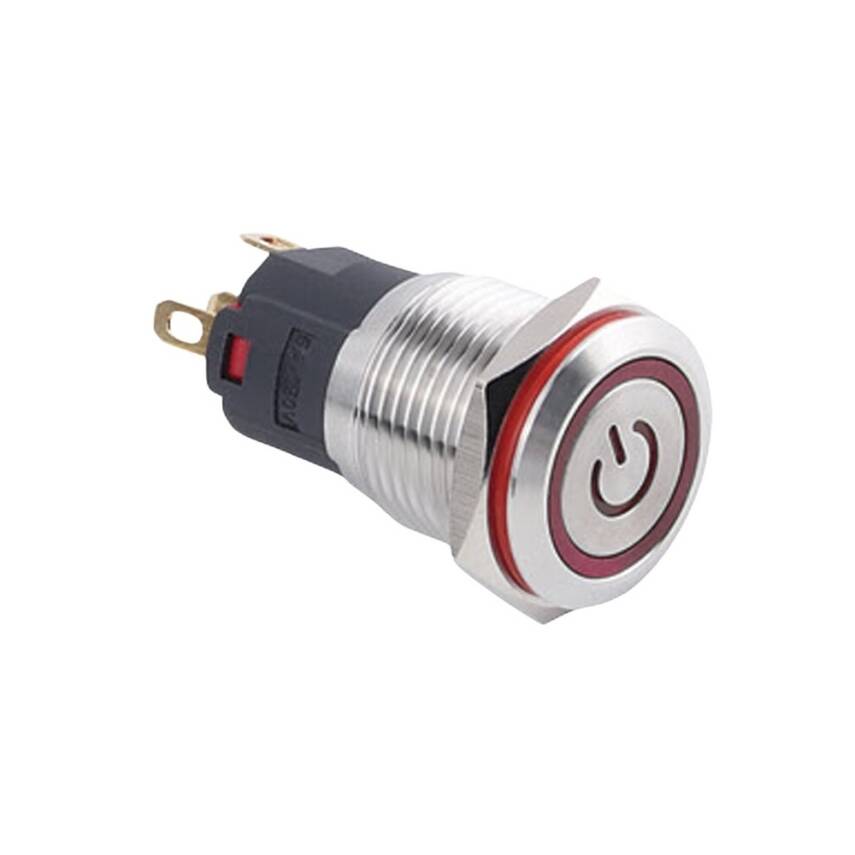 16A-P1Z-EC Düz Anahtarlı Işıklı Power Metal Buton 16mm - Kırmızı - 1