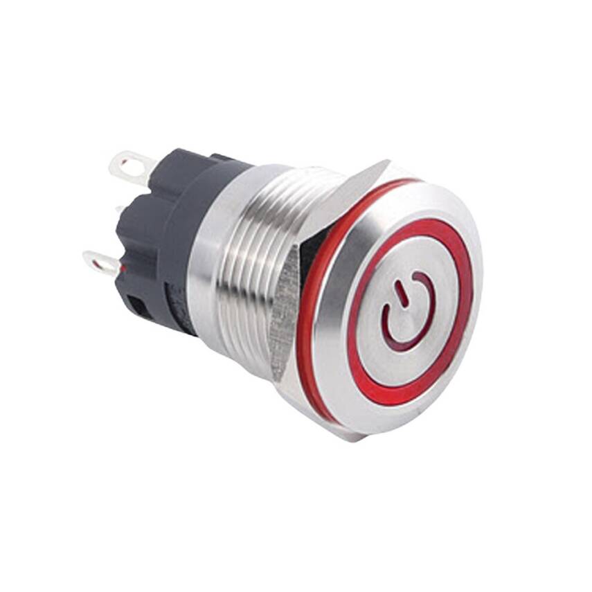 19A-P1Z-E Düz Anahtarlı Işıklı Metal Buton 19mm - Kırmızı - 1