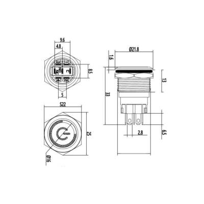 19A-P1Z-E Düz Anahtarlı Işıklı Metal Buton 19mm - Kırmızı - WDELE (1)