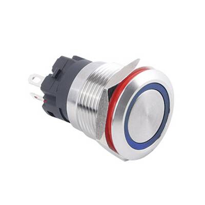 19A-P1Z-E Düz Anahtarlı Işıklı Metal Buton 19mm - Mavi - WDELE