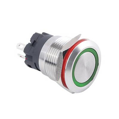 19A-P1Z-E Düz Anahtarlı Işıklı Metal Buton 19mm - Yeşil - WDELE