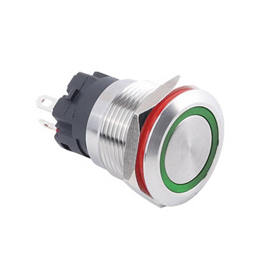 19A-P1Z-E Düz Anahtarlı Işıklı Metal Buton 19mm - Yeşil - 1
