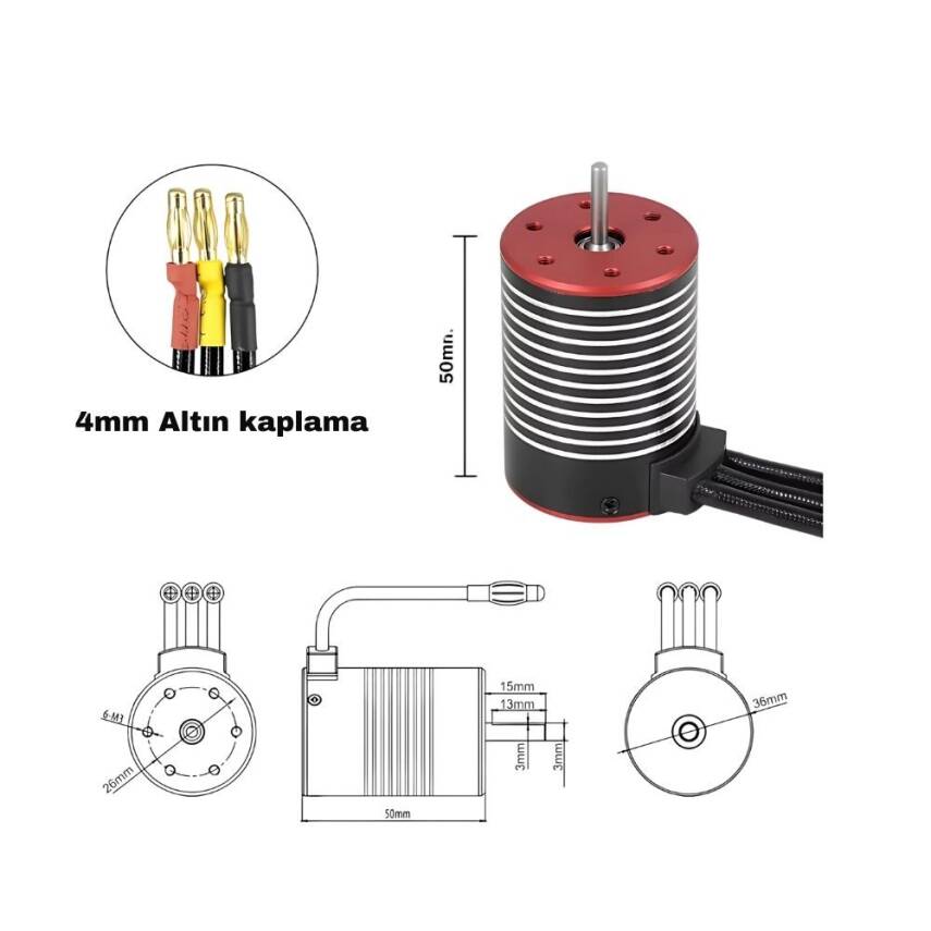 3650 3100KV Fırçasız Motor - Su Geçirmez - 4