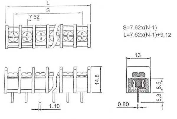 6 Pin Bariyer Klemens-7.62mm - 2