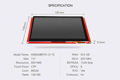 7.0 inch Nextion Intelligent Series HMI Resistive Dokunmatik Ekran NX8048P070-011R - 4 data-big=