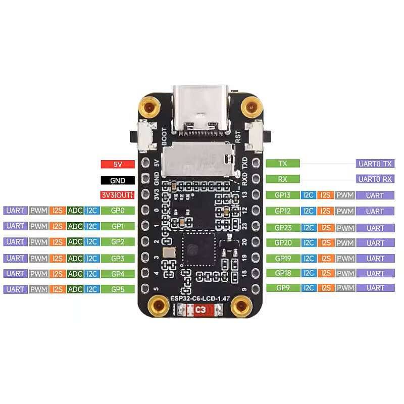 ESP32-C6 1.47 İnch LCD Ekranlı Geliştirme Kartı – Wi-Fi 6 & Bluetooth - 4