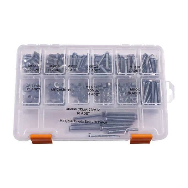 M5 Anahtar Başlı Vida Somun ve Pul Seti - 230 Parça - 1