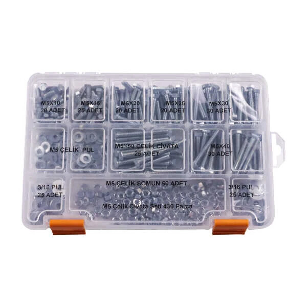 M5 Anahtar Başlı Vida Somun ve Pul Seti - 430 Parça - 1