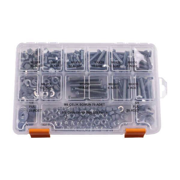 M6 Çelik Anahtar Başlı Vida Somun ve Pul Seti - 329 Parça - 1