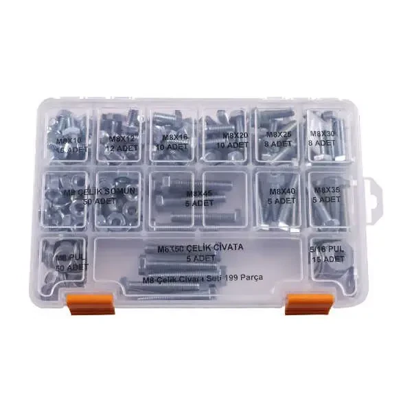 M8 Anahtar Başlı Vida Somun ve Pul Seti - 199 Parça - 1