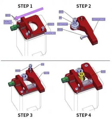 MK8 Alüminyum Extruder Blok Seti Kırmızı- Sağ El -1.75mm - 5 data-big=
