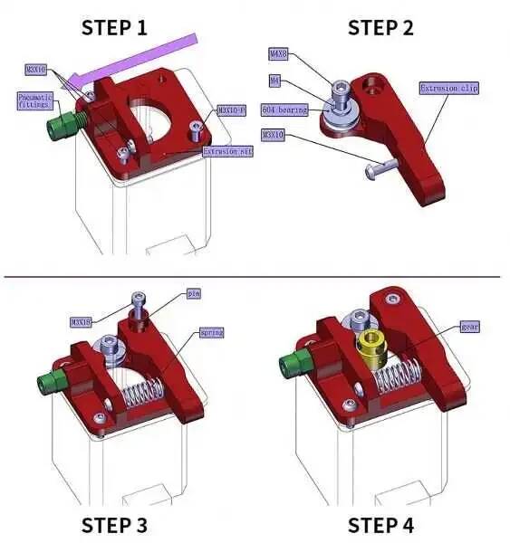MK8 Alüminyum Extruder Blok Seti Kırmızı- Sağ El -1.75mm - 5