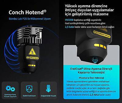 Phaetus Conch M4 Hotend - Bambu Lab P2S Uyumlu 0.4 mm Değiştirilebilir Nozzle - Phaetus (1)