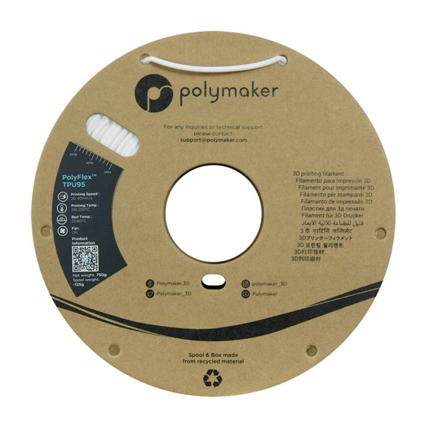 Polymaker PolyFlex TPU95 Filament Beyaz - 2.85mm - 2