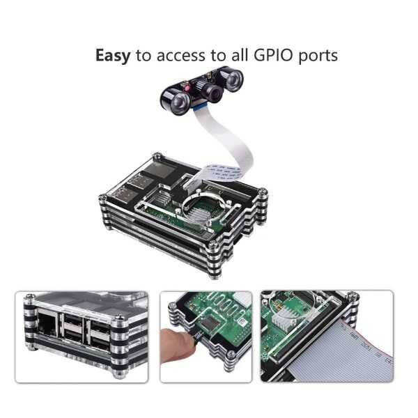 Raspberry Pi 4 Şeffaf-Siyah Case - 2