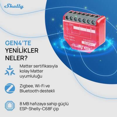 Shelly 1PM Gen4 Enerji Ölçümlü 16A Akıllı Röle - 4 data-big=