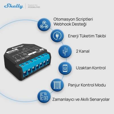 Shelly Plus 2PM Çift Kanal Enerji Ölçer Akıllı Röle - 5 data-big=