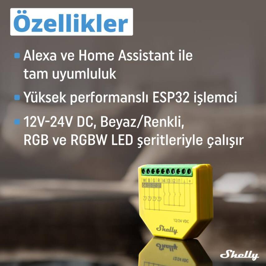 Shelly Plus RGBW PM Akıllı LED Renk ve Parlaklık Kontrol Rölesi - 2