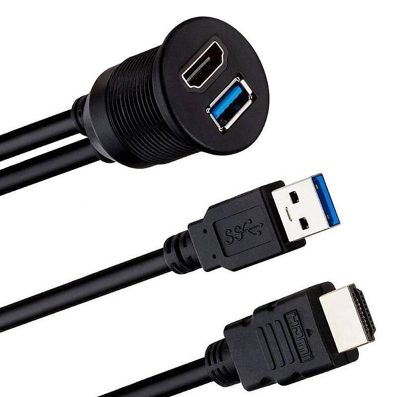 USB 3.0 + HDMI Panel Montaj Uzatma Kablosu Gömme Tip - 2 Metre - 2