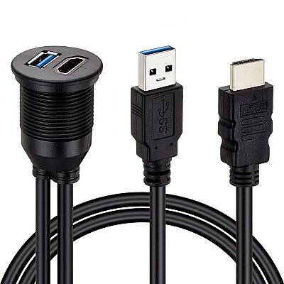 USB 3.0 + HDMI Panel Montaj Uzatma Kablosu Gömme Tip - 2 Metre - 1 data-big=