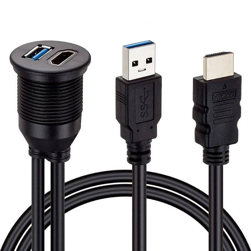 USB 3.0 + HDMI Panel Montaj Uzatma Kablosu Gömme Tip - 2 Metre - 1